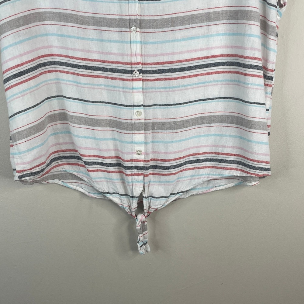 Weatherproof Vintage Beachy Linen Blend Top Large Coastal Striped Vacation Tie - Picture 5 of 15